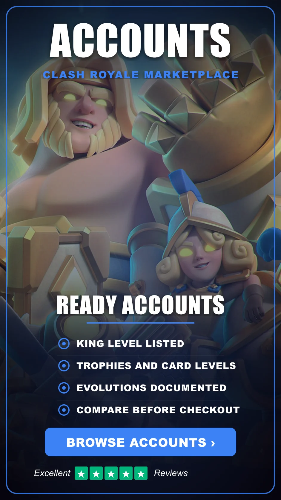 Browse Clash Royale accounts on the EloAscend marketplace