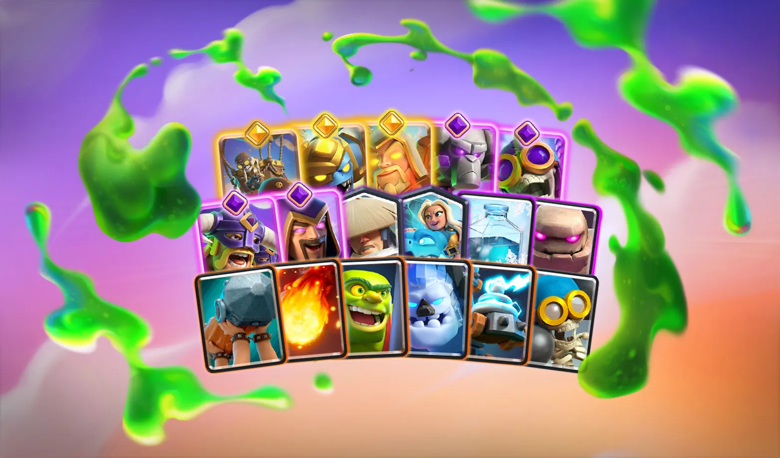 Clash Royale cards from Supercell’s recent balance updates laid out in a grid